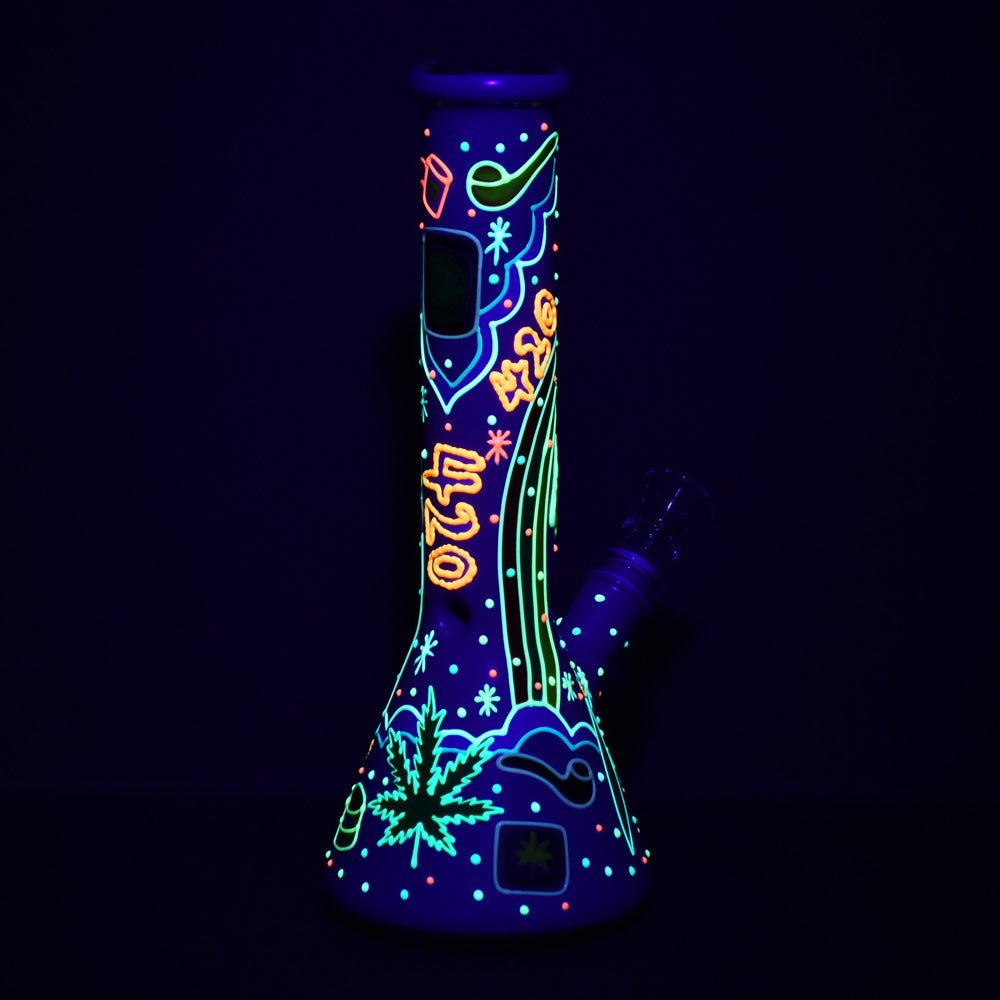 Beach Vibes 420 Painted 10" Glass Beaker Water Pipe - Glasss Station