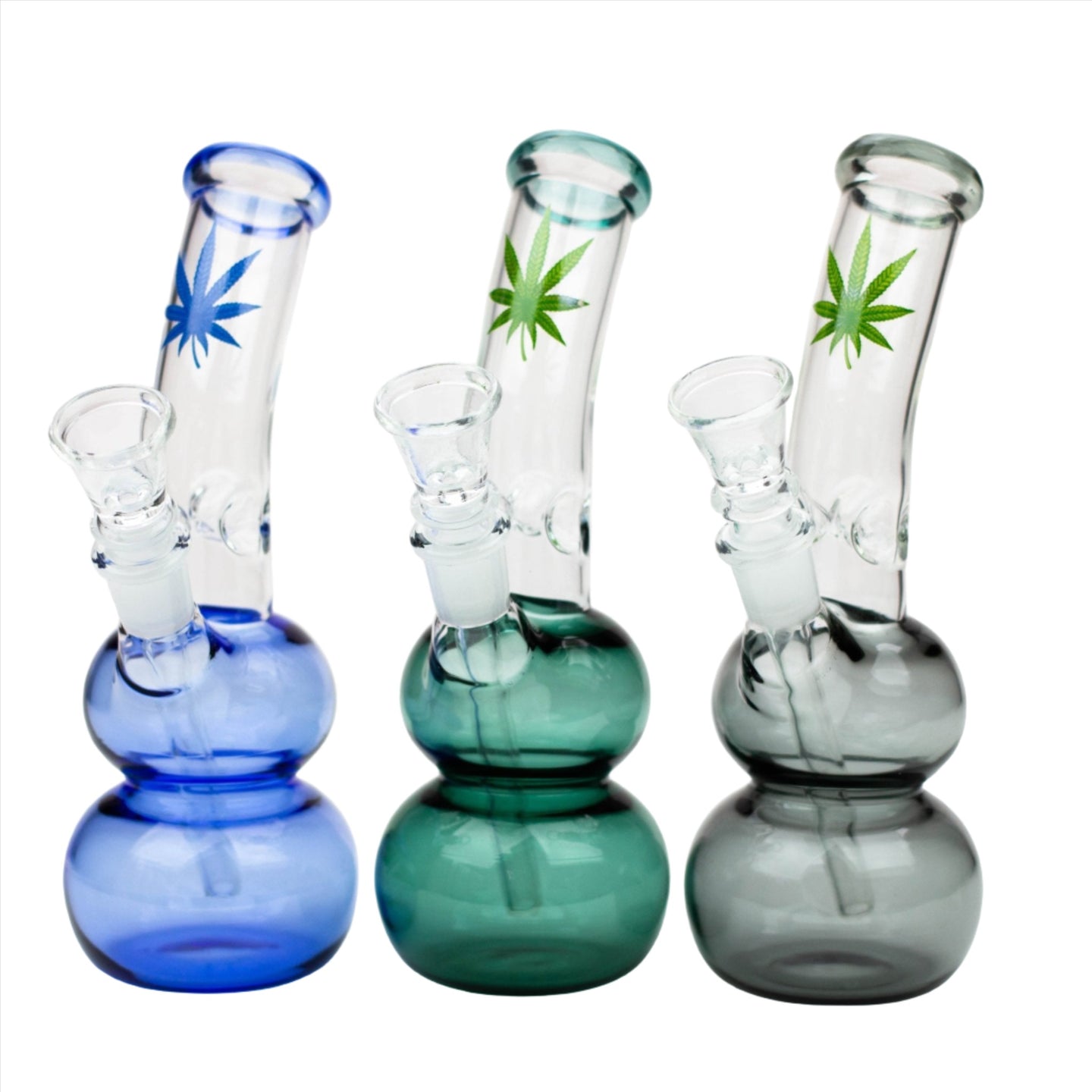 Colored 7" Leaf Double Ball Glass Bong - Glasss Station