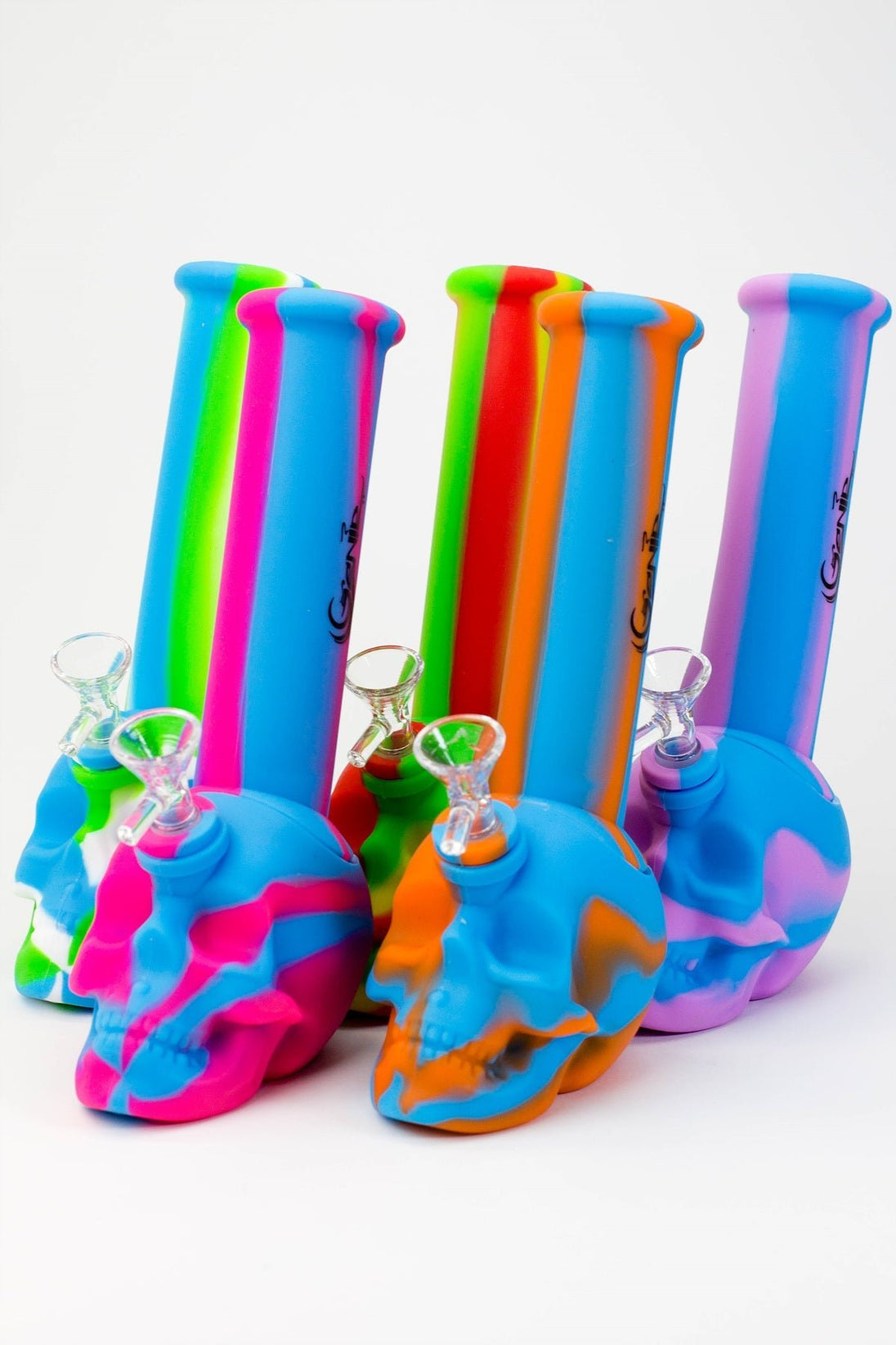 GENIE 9" Skull Multi-Colored Silicone Bong - Glasss Station