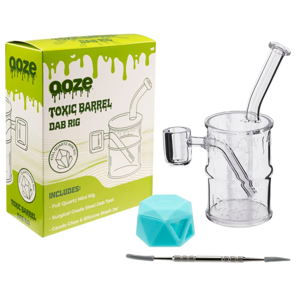 Ooze Toxic Barrel Full Quartz Mini Dab Rig With Silicone Stash Jar, Glass  Pipes and Accessories