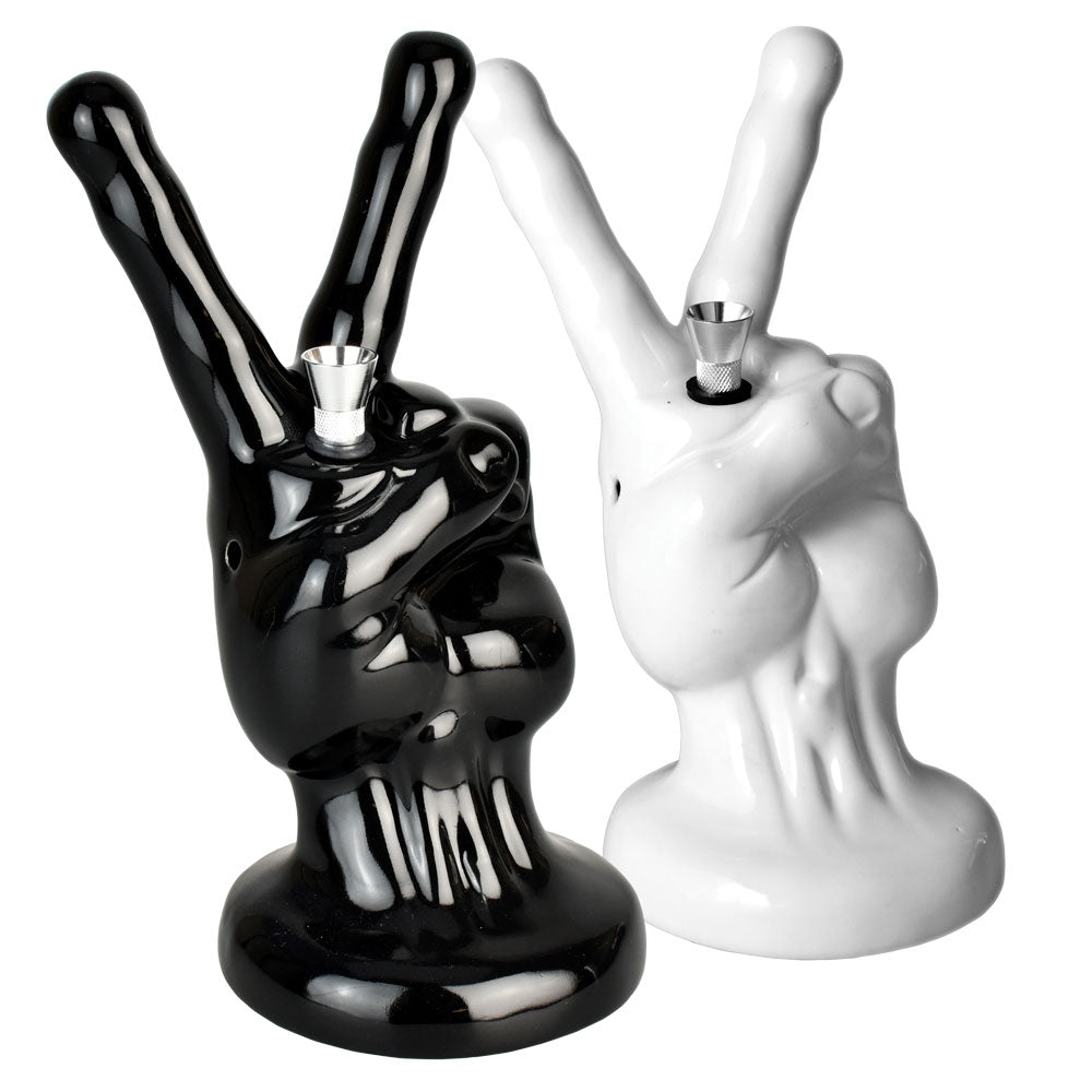 Peace Sign Hand Ceramic Bong - Glasss Station