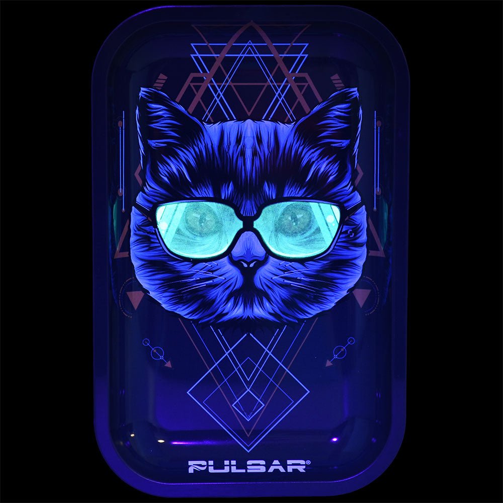 Pulsar Sacred Cat Geometry Glow Metal Rolling Tray - Glasss Station