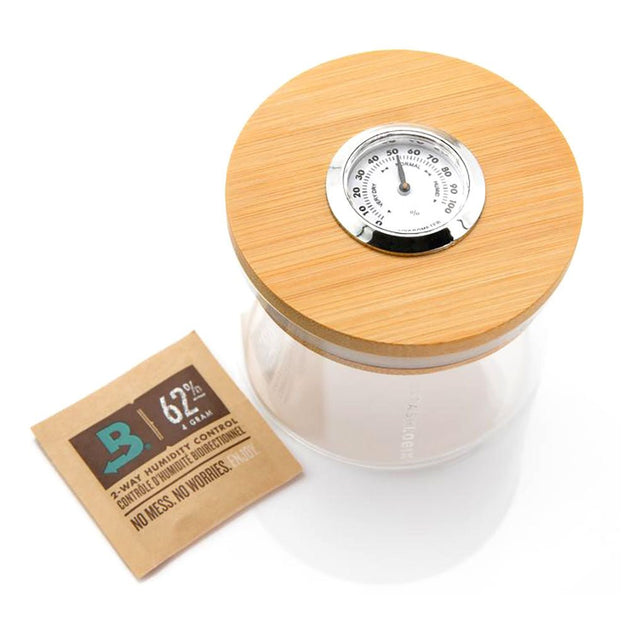 Stash Logix Bamboo Lid SmartJar w/ Analogue Humidity Sensor - Glasss Station